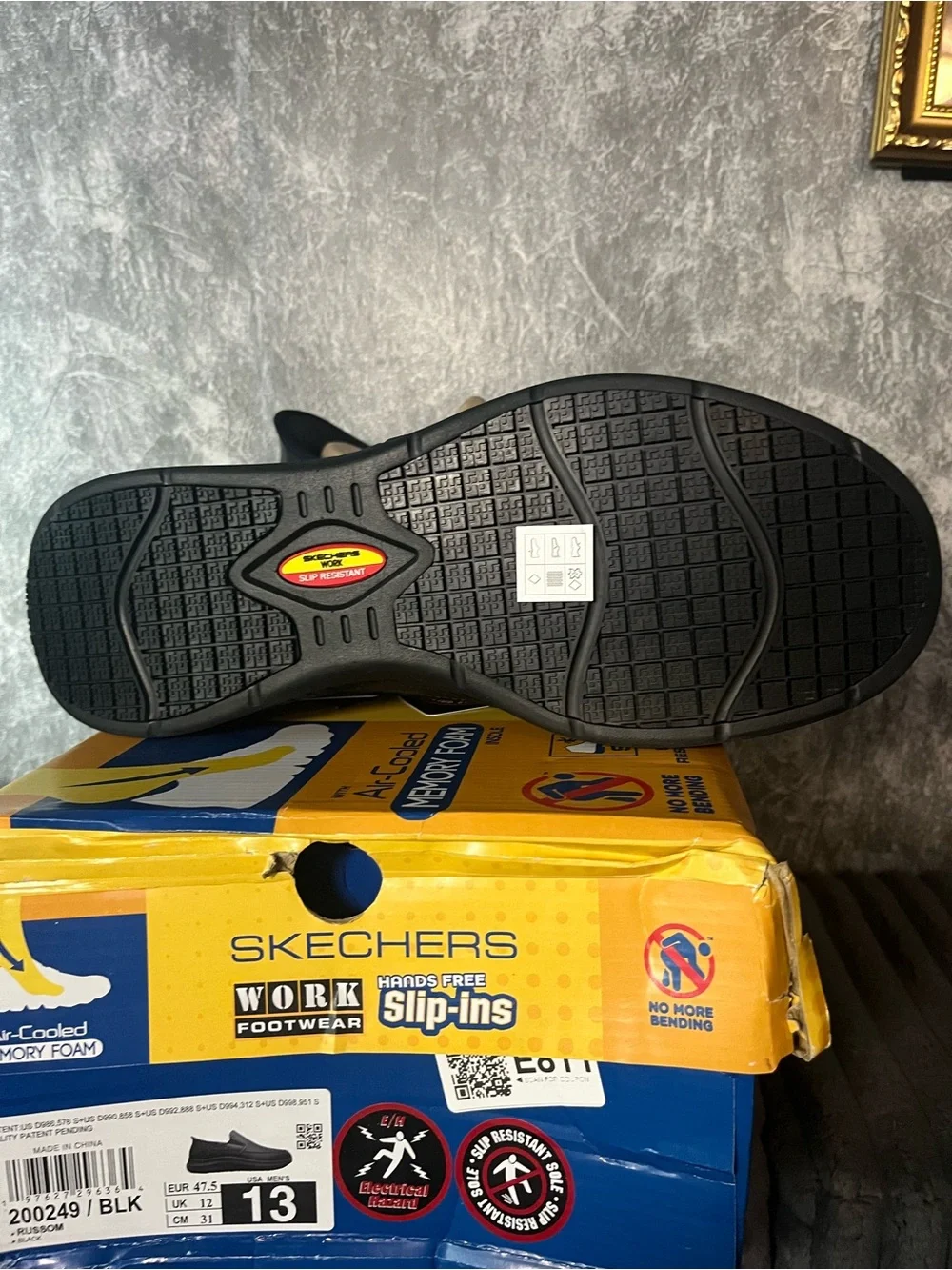 Skechers Black Slip-On Work Loafers Sz 13 new in box air cooled slip resistant